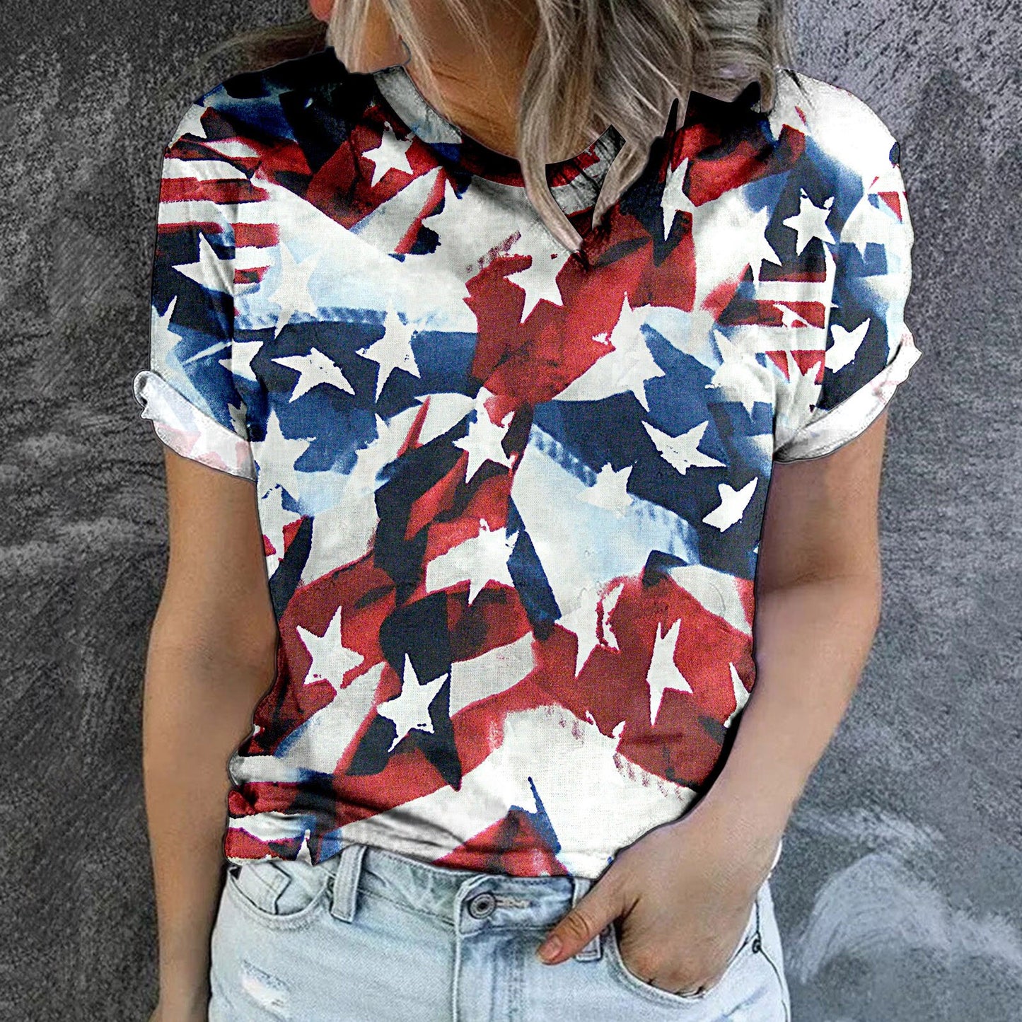 American Flag Print Women's Patriotic T-Shirt